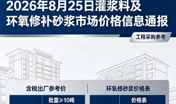 金湾2026年8月25日灌浆料及环氧修补砂浆市场价格信息通报